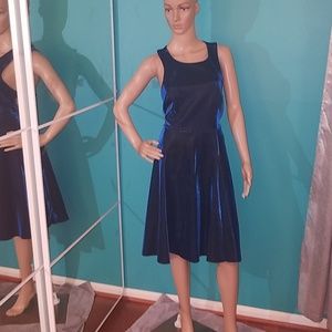 BLUE SHINY IRIDESCENT RACERBACK SKATER DRESS